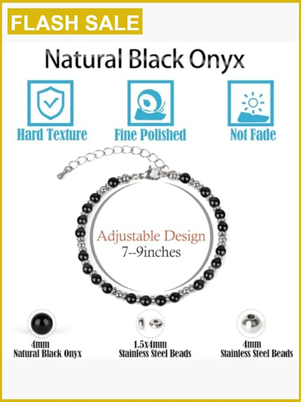 Natural Black Onyx Gemstone Stretch Bracelet